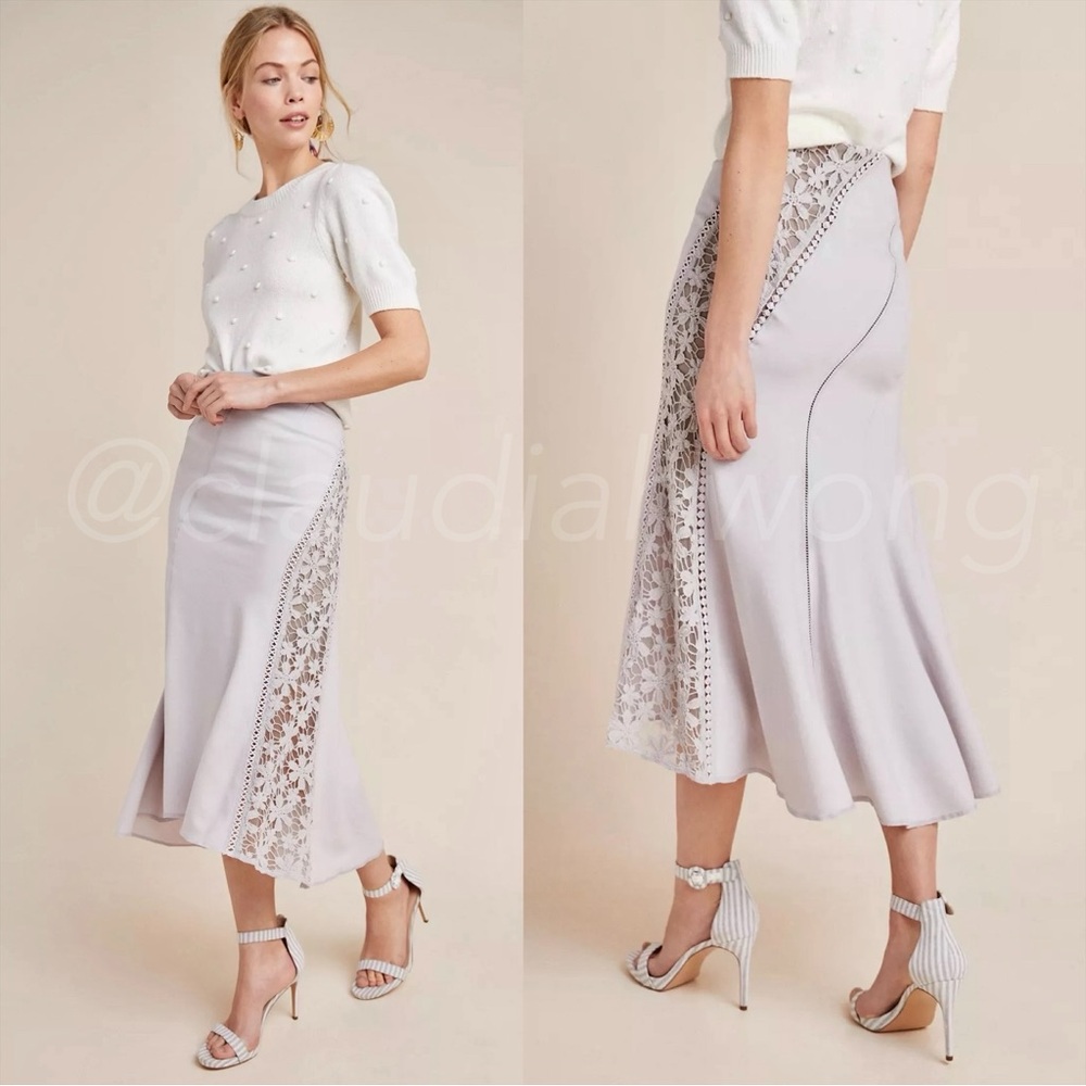 BYRON LARS Floral Lace Midi Skirt in Lavender Grey
